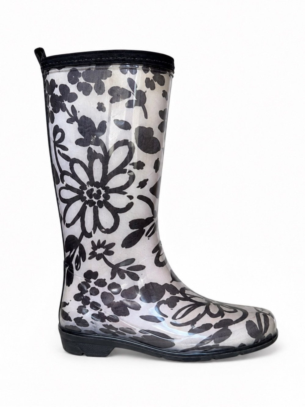 Kamik Floral Rain Boots Waterproof Rubber Shoes Black White Women’s 7
